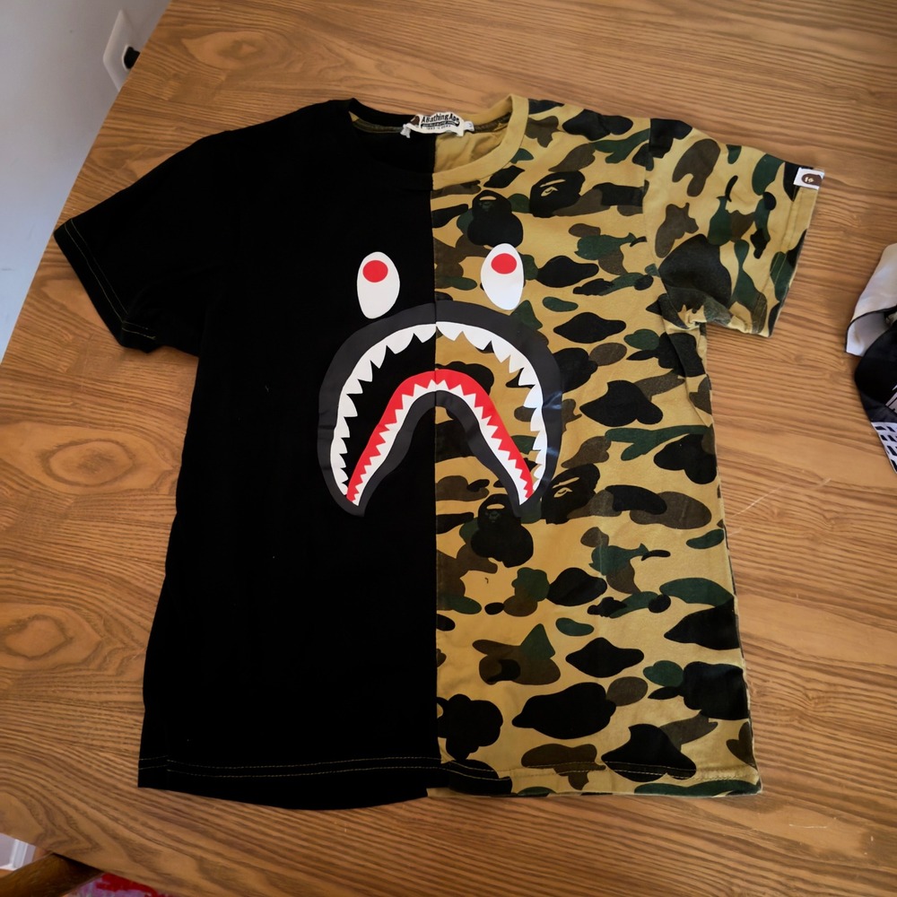 BAPE Kids A Bathing Ape Shark Face 1st Camo Split T-Shirt Youth M
